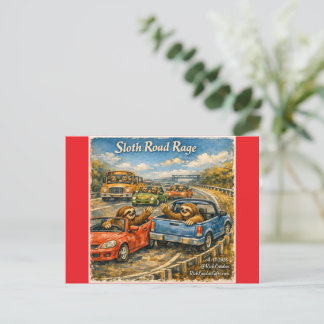 Sloth Road Rage – Rockwell‑Inspired Watercolor Car Holiday Postcard