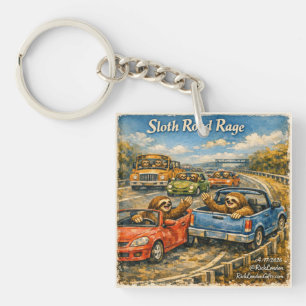 Sloth Road Rage – Rockwell‑Inspired Watercolor Car Key Ring