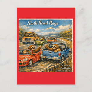 Sloth Road Rage – Rockwell‑Inspired Watercolor Car Postcard