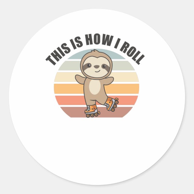 Sloth Roller Skates Funny Animals Roller Skate Classic Round Sticker (Front)