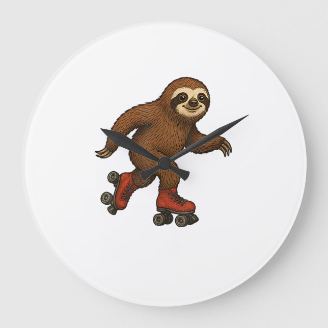 Sloth Roller Skates Skating T-Shirt Large Clock (Front)