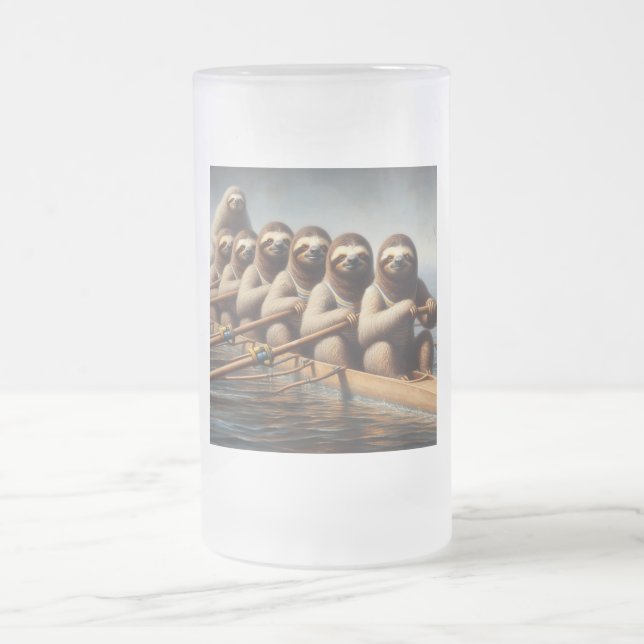 Sloth Rowing Team Frosted Glass Beer Mug (Center)