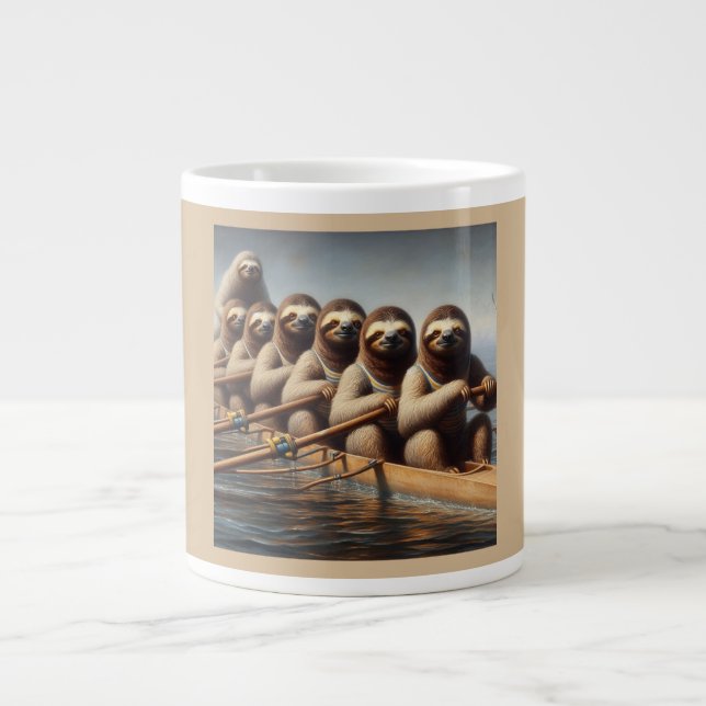 Sloth Rowing Team Large Coffee Mug (Front)