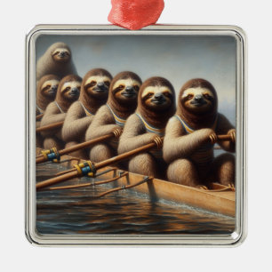Sloth Rowing Team Metal Tree Decoration
