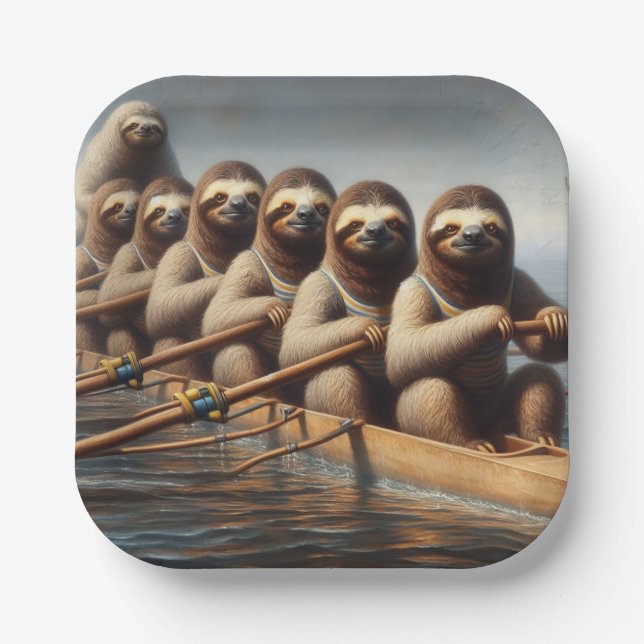 Sloth Rowing Team Paper Plate (Front)