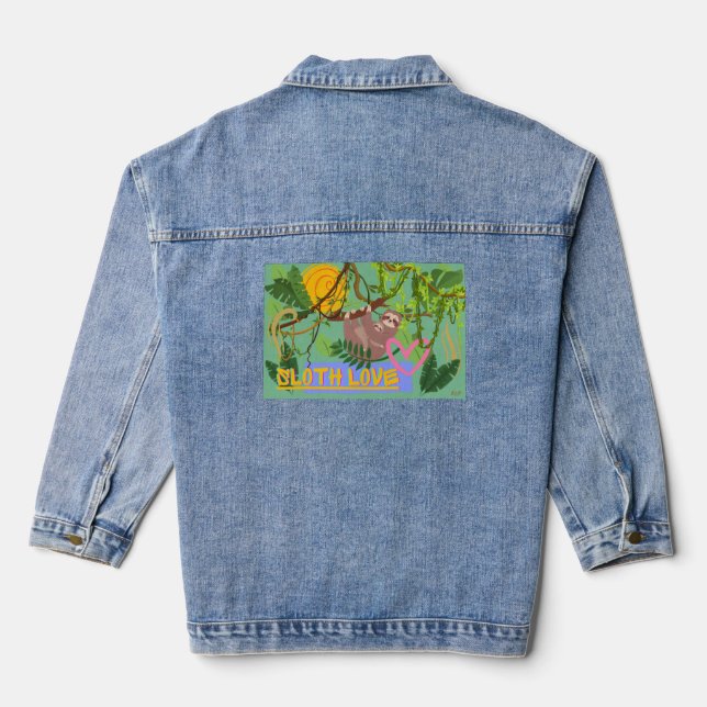 Sloth, Safari Theme Denim Jacket (Back)