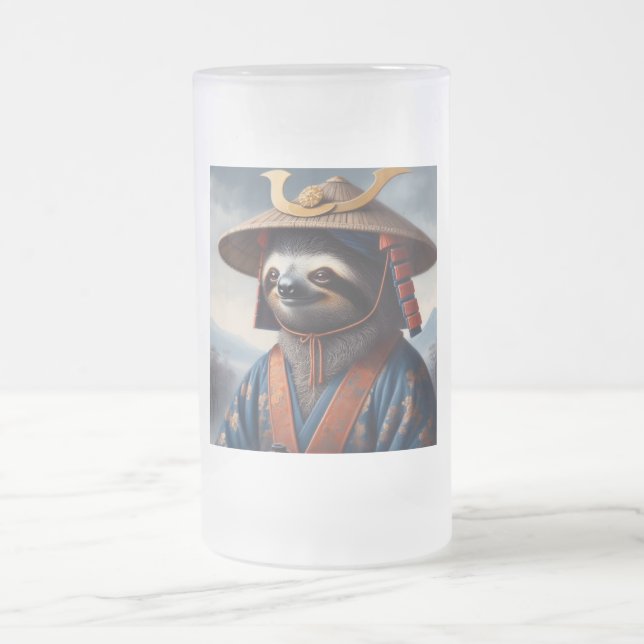 Sloth Samurai Frosted Glass Beer Mug (Center)