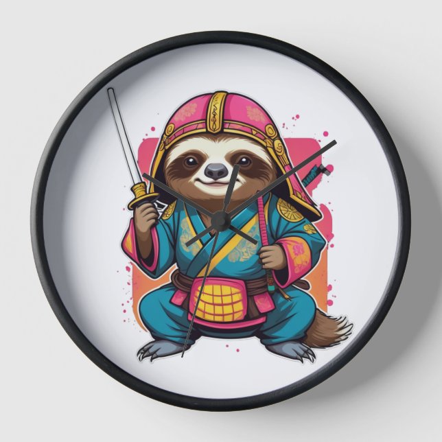 Sloth Samurai Halloween Unique Ninja Warrior Decor Clock (Front)