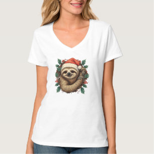 Sloth Santa Claus Christmas Cute Cartoon T-Shirt
