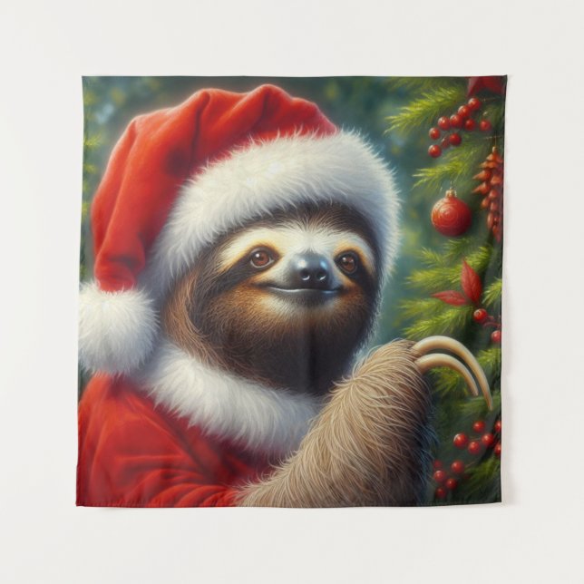 Sloth Santa Claus Tapestry (Front)