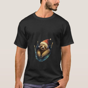Sloth Santa Hat Christmas Lights X Mas Pyjamas Par T-Shirt