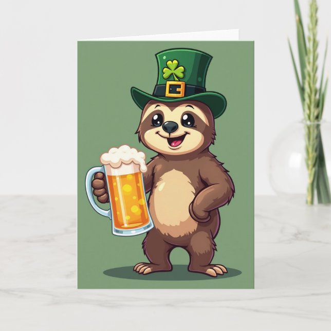 Sloth Shamrock Celebration Card (Front)
