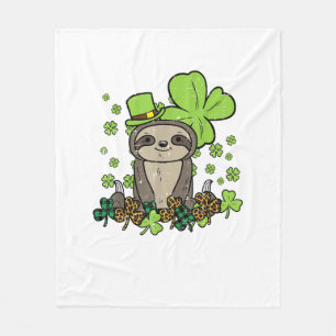 Sloth Shamrock Plaid Leopard St Patricks Day Men W Fleece Blanket