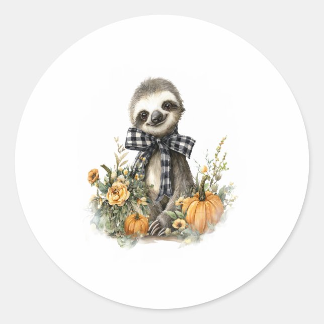 Sloth Shirt Animals Autumn Pumpkin Classic Round Sticker (Front)