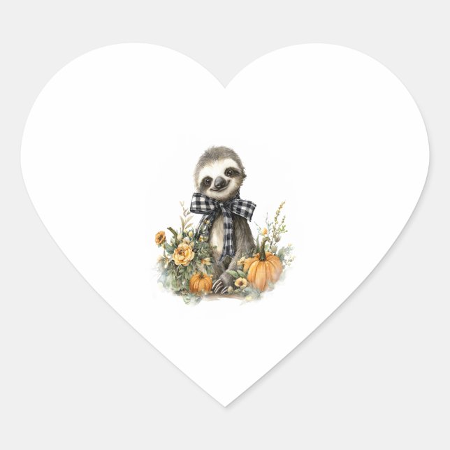 Sloth Shirt Animals Autumn Pumpkin Heart Sticker (Front)