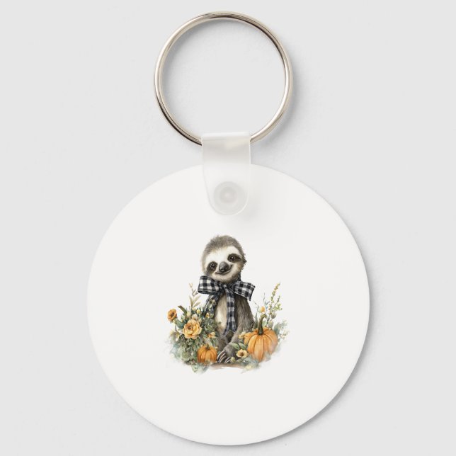Sloth Shirt Animals Autumn Pumpkin Key Ring (Front)