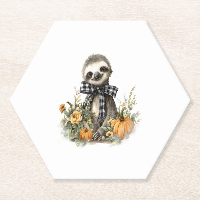 Sloth Shirt Animals Autumn Pumpkin Paper Coaster (Front)