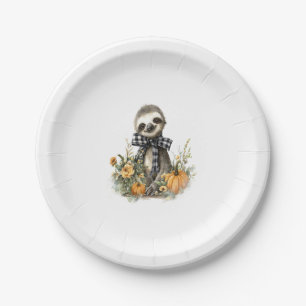 Sloth Shirt Animals Autumn Pumpkin Paper Plate