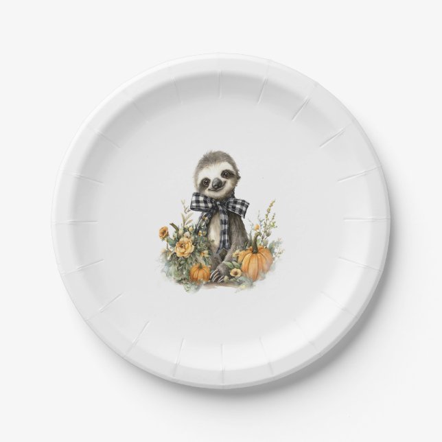 Sloth Shirt Animals Autumn Pumpkin Paper Plate (Front)