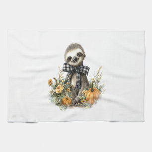 Sloth Shirt Animals Autumn Pumpkin Tea Towel