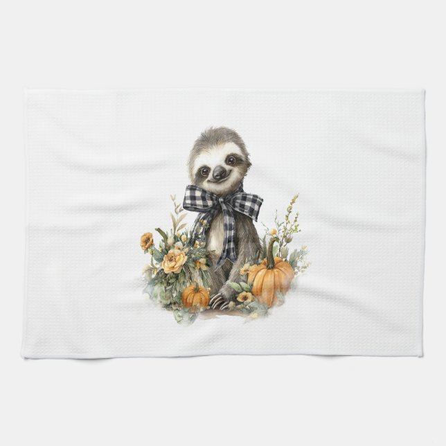 Sloth Shirt Animals Autumn Pumpkin Tea Towel (Horizontal)