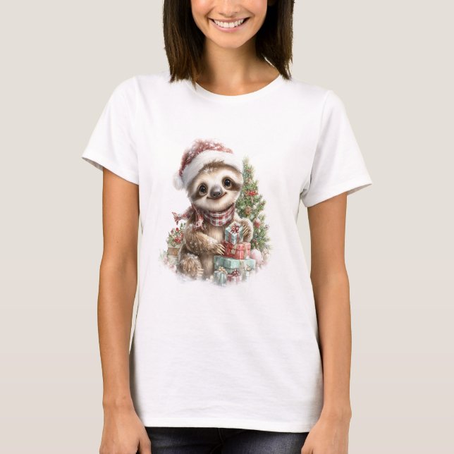 Sloth Shirt Christmas Santa Hat (Front)
