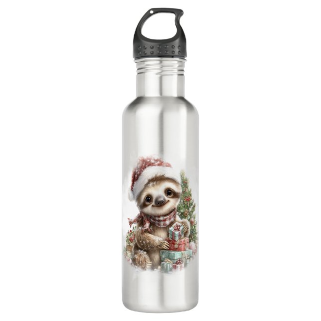 Sloth Shirt Christmas Santa Hat 710 Ml Water Bottle (Front)