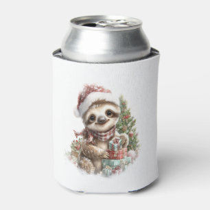 Sloth Shirt Christmas Santa Hat Can Cooler