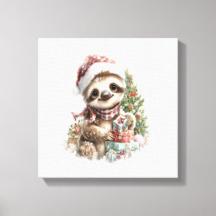 Sloth Shirt Christmas Santa Hat Canvas Print