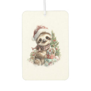 Sloth Shirt Christmas Santa Hat Car Air Freshener