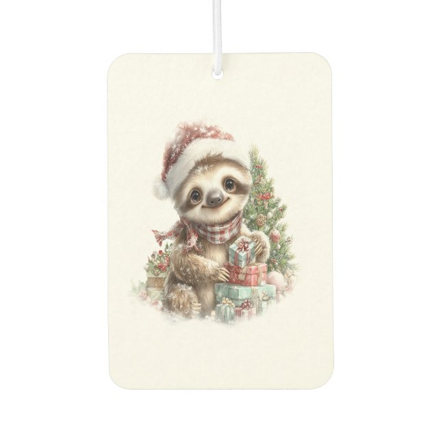 Sloth Shirt Christmas Santa Hat Car Air Freshener (Front)