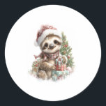 Sloth Shirt Christmas Santa Hat Classic Round Sticker<br><div class="desc">Sloth Shirt Christmas Santa Hat</div>