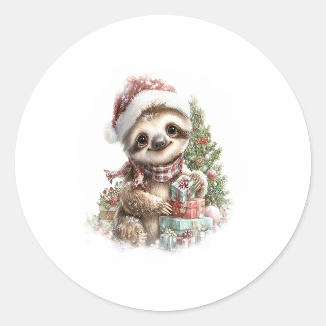 Sloth Shirt Christmas Santa Hat Classic Round Sticker (Front)