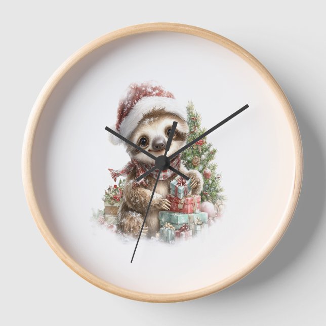 Sloth Shirt Christmas Santa Hat Clock (Front)