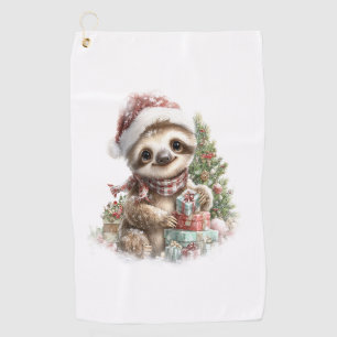 Sloth Shirt Christmas Santa Hat Golf Towel