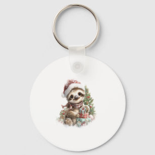 Sloth Shirt Christmas Santa Hat Key Ring