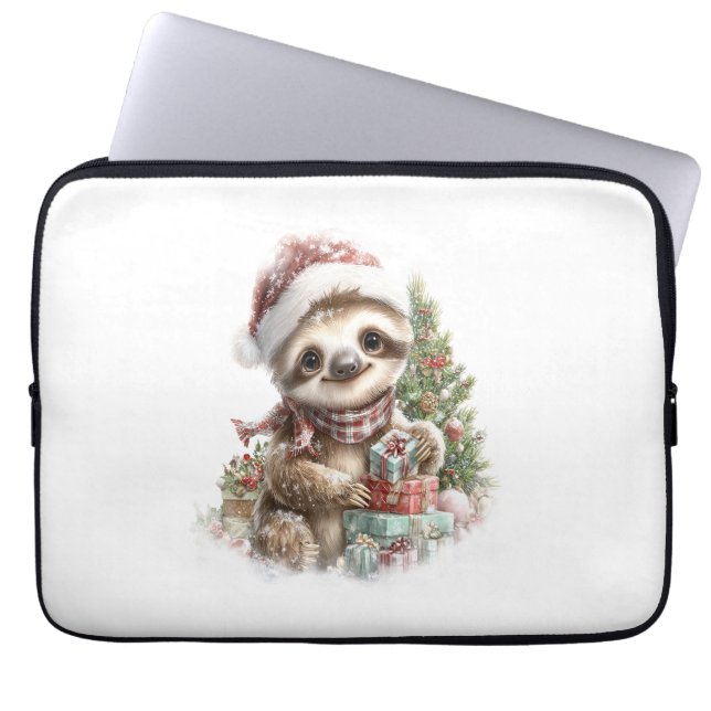 Sloth Shirt Christmas Santa Hat Laptop Sleeve (Front)