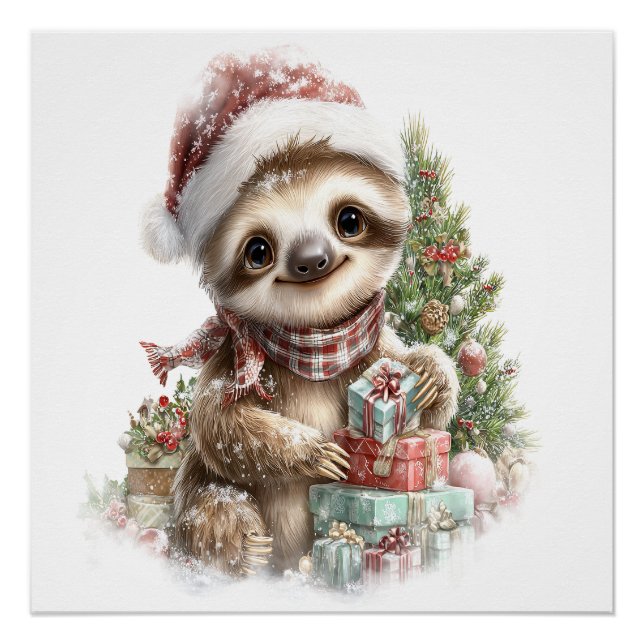 Sloth Shirt Christmas Santa Hat Poster (Front)