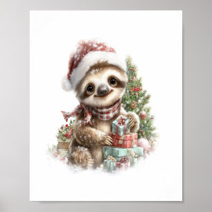 Sloth Shirt Christmas Santa Hat Poster