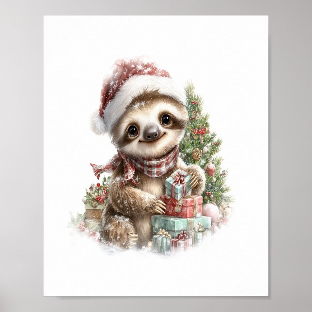 Sloth Shirt Christmas Santa Hat Poster (Front)