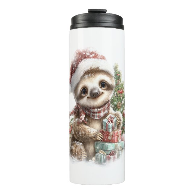 Sloth Shirt Christmas Santa Hat Thermal Tumbler (Front)