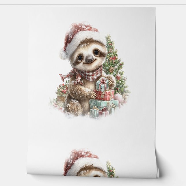 Sloth Shirt Christmas Santa Hat Wallpaper (Unrolling)