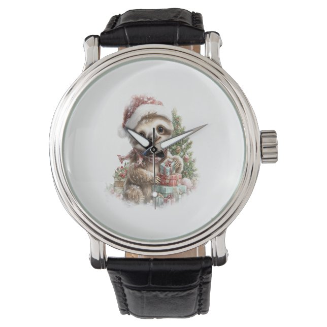 Sloth Shirt Christmas Santa Hat Watch (Front)