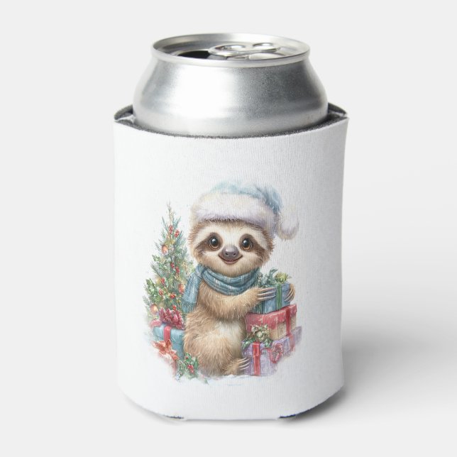 Sloth Shirt Safari Christmas Santa Can Cooler (Can Front)