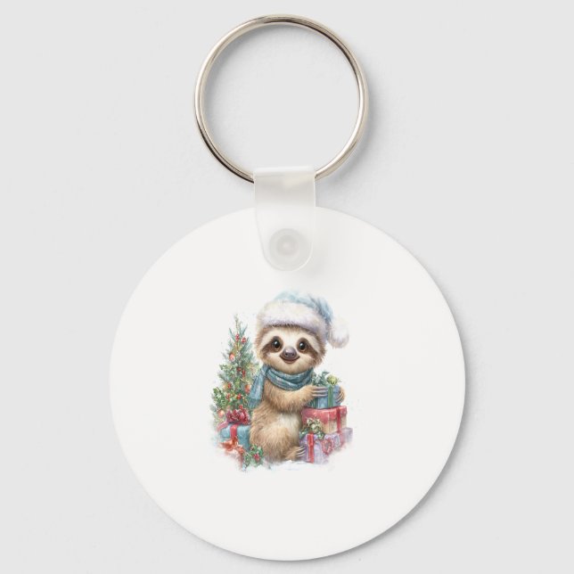 Sloth Shirt Safari Christmas Santa Key Ring (Front)