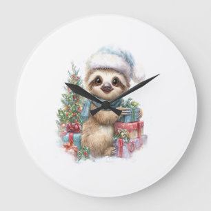 Sloth Shirt Safari Christmas Santa Large Clock