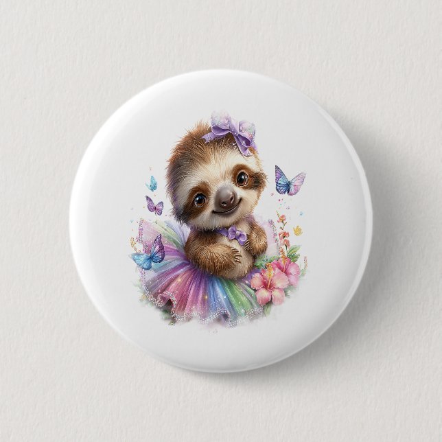 Sloth Shirt Safari Rainbow Summer 6 Cm Round Badge (Front)