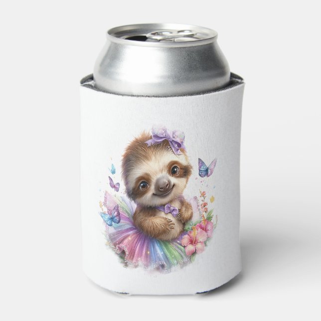 Sloth Shirt Safari Rainbow Summer Can Cooler (Can Front)