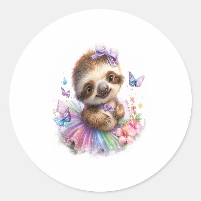Sloth Shirt Safari Rainbow Summer Classic Round Sticker (Front)