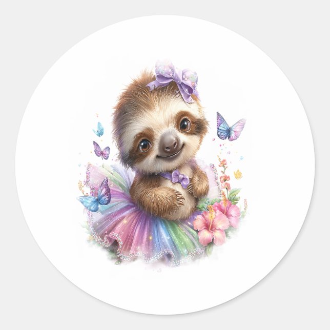 Sloth Shirt Safari Rainbow Summer Classic Round Sticker (Front)